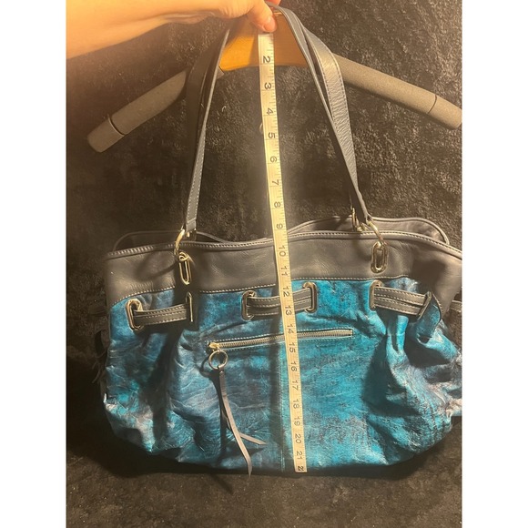 Donald J. Pliner Turquoise Embossed Leather Drawstring Shoulder Bag/ Purse RARE! - Picture 15 of 15
